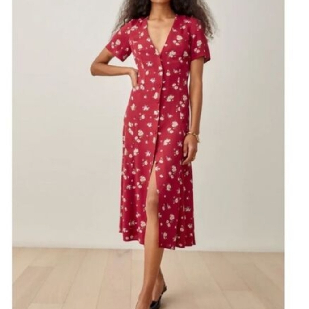 Reformation Locklin Cassia Red Midi Dress Size 0